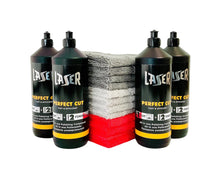 Load image into Gallery viewer, 4x 1Kg Bottles LAZER Perfect Cut All-in-One Polishing Compound +12 Microfiber Towels 350GSM