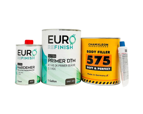 EURO 2K DTM HS Primer Sealer Gallon Kit Easy-sand & Hardener 1Qt. + 575 Bodyfiller 3L & BPO Paste 80g. FREE SHIPPING!