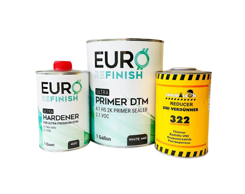 EURO 2K DTM HS Primer Sealer 1 Gallon Kit 2.1 VOC 4:1 Mix & EURO Hardener 1 Quart + Reducer 1 Liter