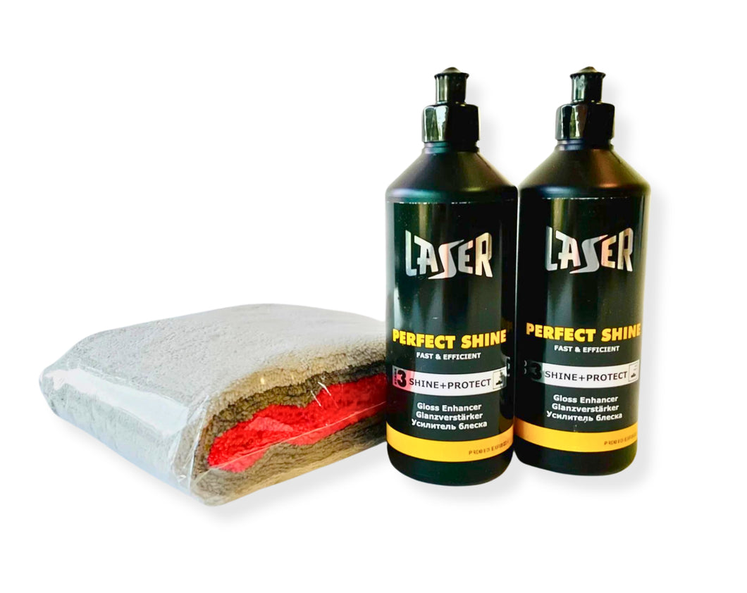 2 Bottles LASER Perfect Shine Liquid Glaze + 3 FREE Microfiber Towels 350GSM