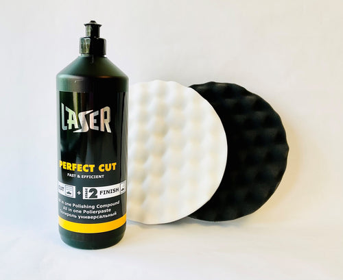 LAZER Combo: 1Kg. LAZER Perfect Cut All-in-One Polishing Compound + 2 LAZER Waffle Polishing Pads 8