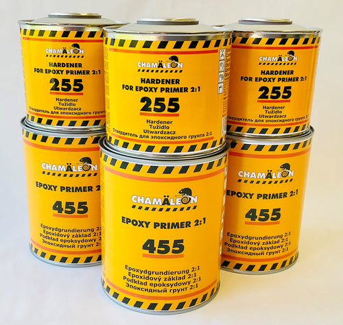 3x 455 & 3x 255 2K Epoxy Primer 1L (Quart Kit) WHITE 4.5 VOC 2:1 Mix Fast Dry 500ml Hardener