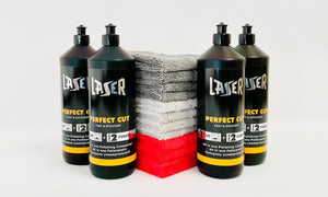 4x 1Kg Bottles LAZER Perfect Cut All-in-One Polishing Compound +12 Microfiber Towels 350GSM