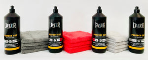 4x 1Kg Bottles LAZER Perfect Cut All-in-One Polishing Compound +12 Microfiber Towels 350GSM