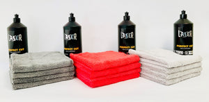 4x 1Kg Bottles LAZER Perfect Cut All-in-One Polishing Compound +12 Microfiber Towels 350GSM