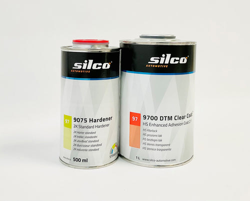 SILCO 9700 DTM Clear Coat (1L) HS Enhanced Adhesion Coat 2:1 & 9075 Standard Hardener (500ml) FREE SHIPPING!