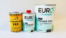 Load image into Gallery viewer, EURO 2K DTM HS Primer Sealer 1 Gallon Kit 2.1 VOC 4:1 Mix &amp; EURO Hardener 1 Quart + Reducer 1 Liter